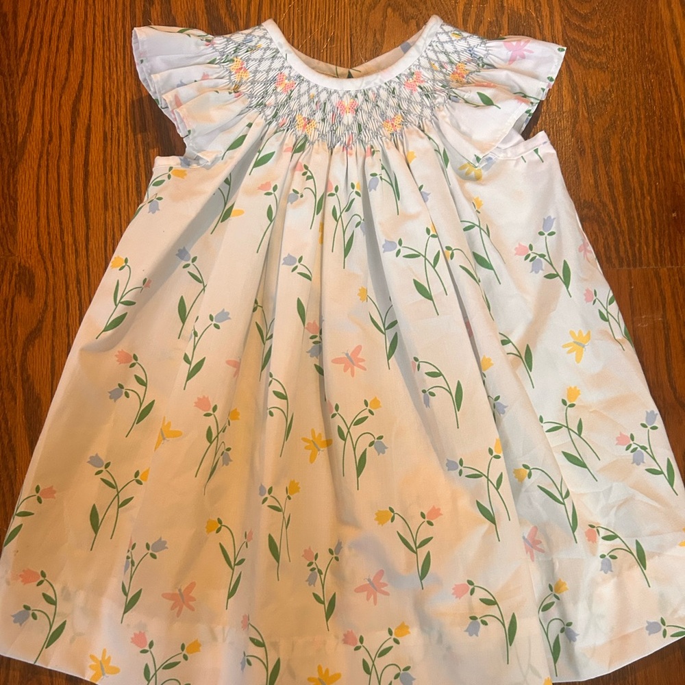 Little English smocked floral dress 18 mos
